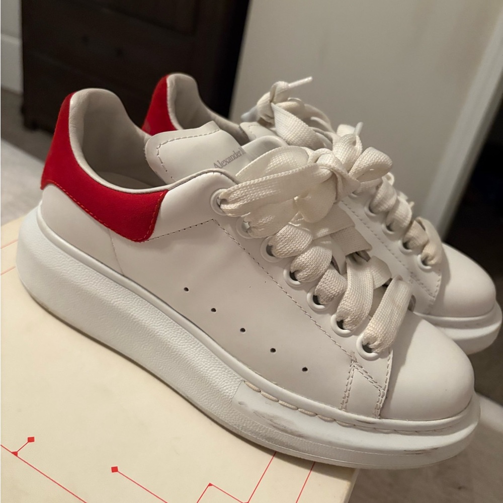 Alexander McQueen White and Red Leather Sneakers